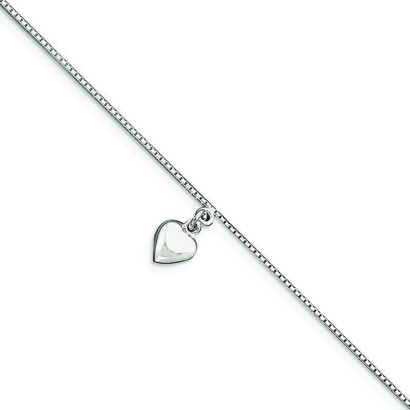 Sterling Silver 10inch Polished 3-Dimensional Puffed Heart Anklet - Seattle Gold Grillz