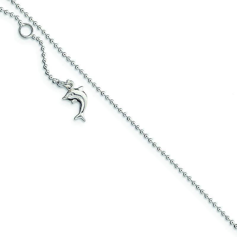 Sterling Silver 10inch Polished Dolphin Anklet - Seattle Gold Grillz