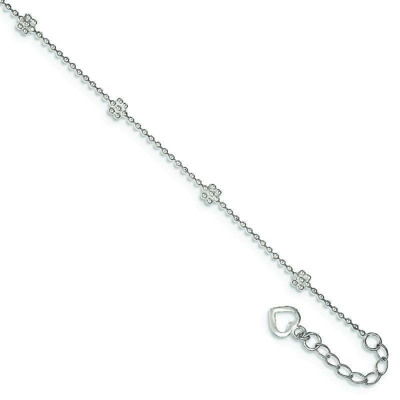 Sterling Silver 10inch Polished Flower Anklet - Seattle Gold Grillz