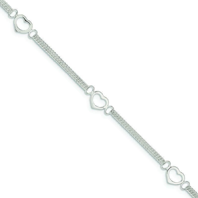 Sterling Silver 10inch Polished Heart Anklet - Seattle Gold Grillz