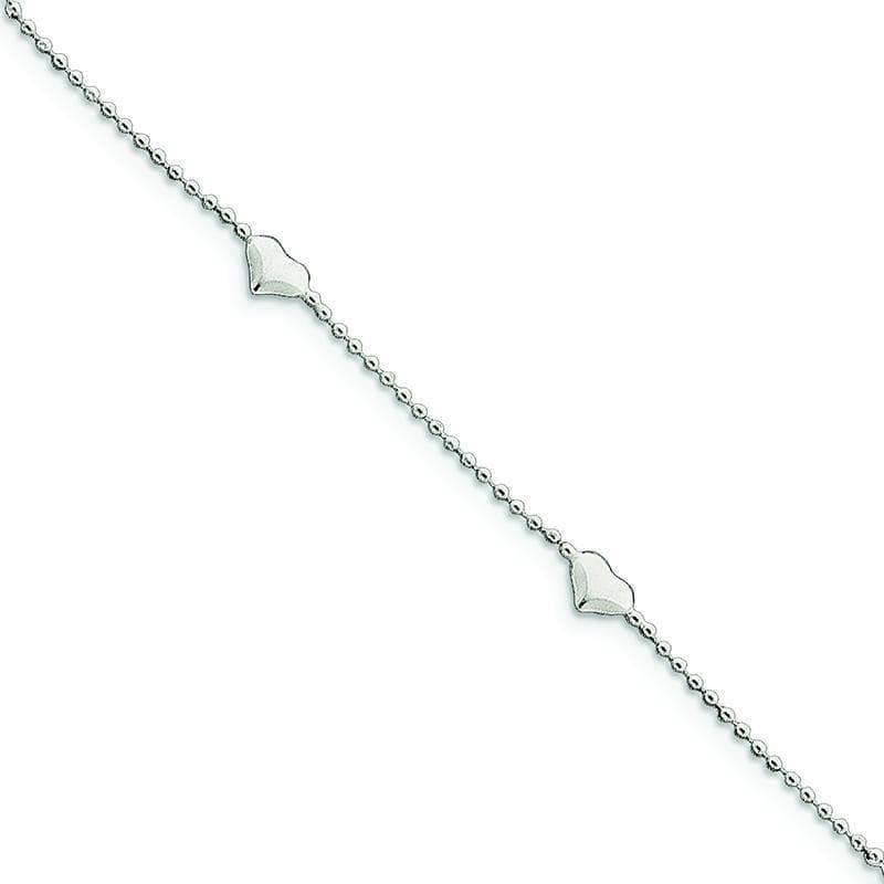 Sterling Silver 10inch Polished Puffed Heart Anklet - Seattle Gold Grillz