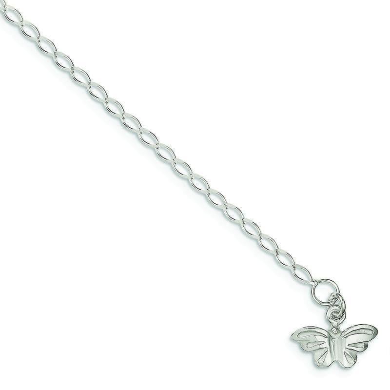 Sterling Silver 10inch Solid Polished Butterfly Anklet - Seattle Gold Grillz