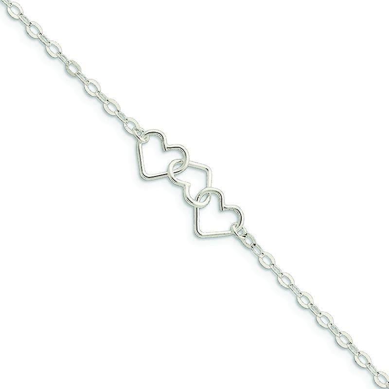 Sterling Silver 10inch Solid Polished Fancy Heart Link Anklet - Seattle Gold Grillz