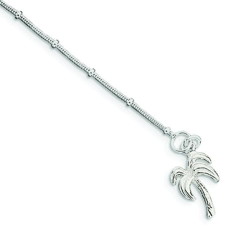 Sterling Silver 10inch Solid Polished Palm Tree Anklet - Seattle Gold Grillz