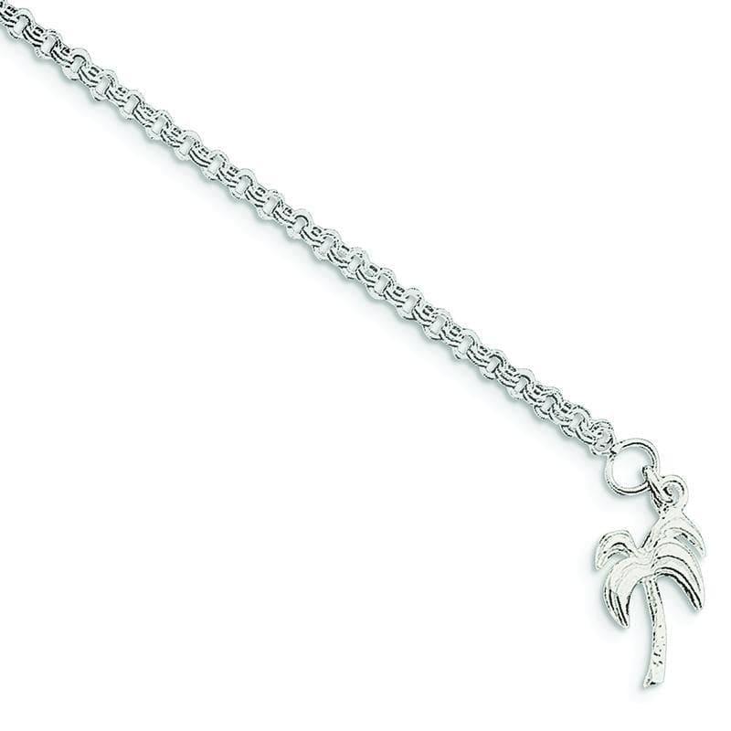 Sterling Silver 10inch Solid Polished Palm Tree Anklet - Seattle Gold Grillz