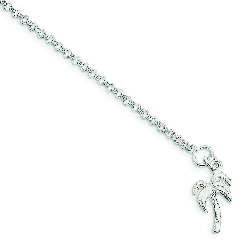 Sterling Silver 10inch Solid Polished Palm Tree Anklet - Seattle Gold Grillz