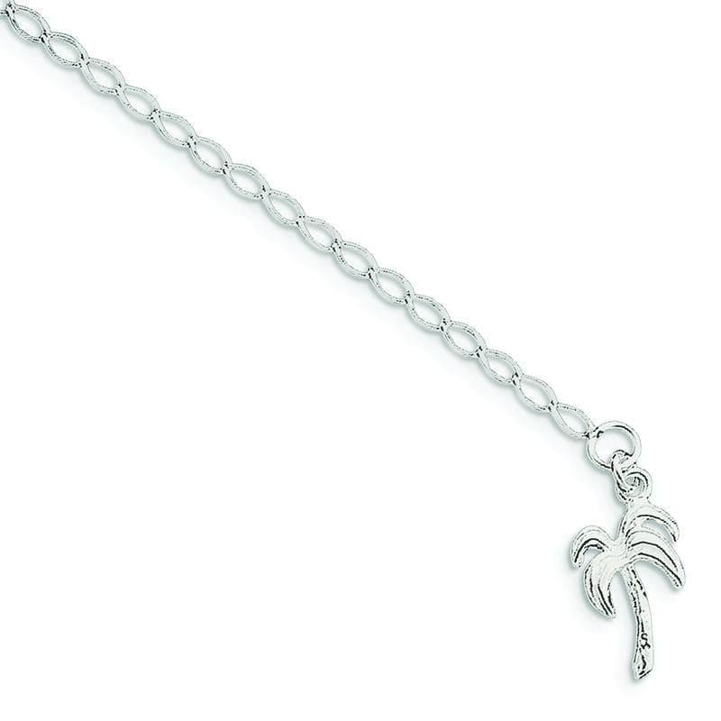 Sterling Silver 10inch Solid Polished Palm Tree Anklet - Seattle Gold Grillz