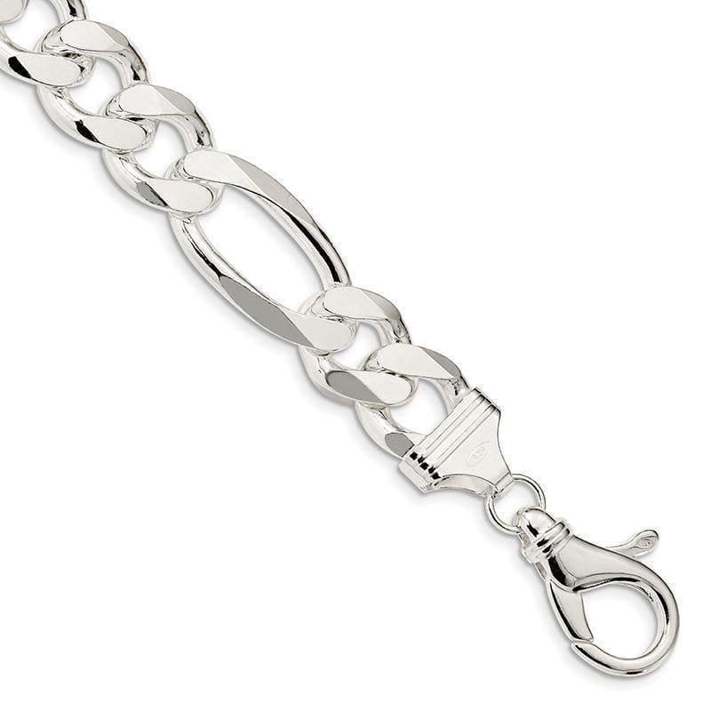 Sterling Silver 15mm Figaro Bracelet - Seattle Gold Grillz
