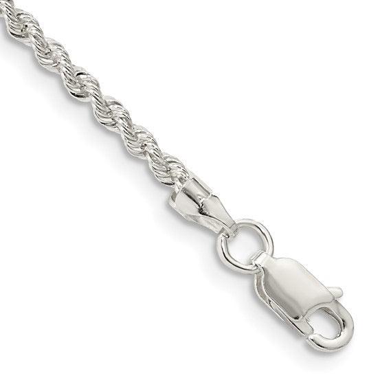 Sterling Silver 2.3mm Solid Rope Anklet - Seattle Gold Grillz