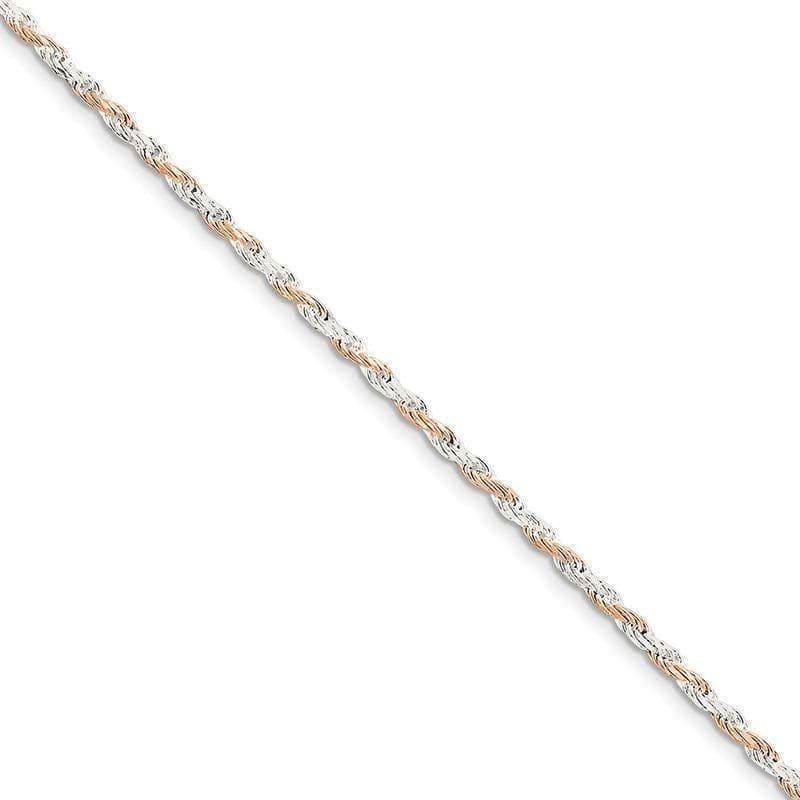 Sterling Silver 2.5mm Rose Vermeil Diamond-cut Rope Bracelet - Seattle Gold Grillz