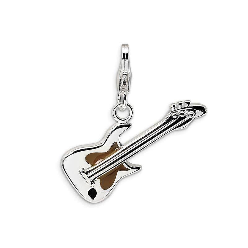 Sterling Silver 2-D Enameled Guitar w-Lobster Clasp Charm | Weight: 2.32 grams, Length: 34mm, Width: 25mm - Seattle Gold Grillz