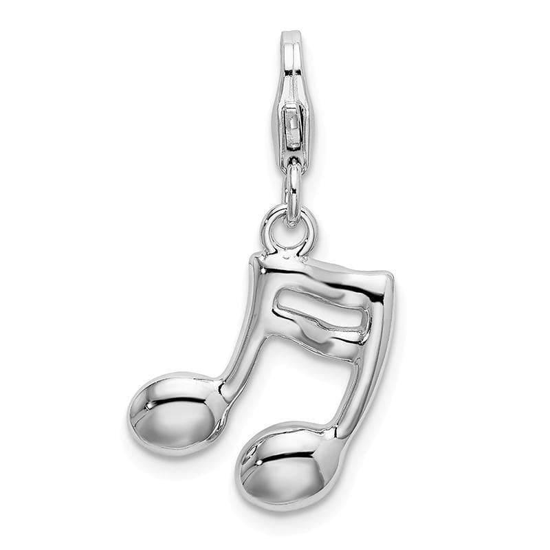 Sterling Silver 2-D Enameled on Back Musical Note w-Lobster Clasp Charm | Weight: 1.48 grams, Length: 35mm, Width: 14mm - Seattle Gold Grillz