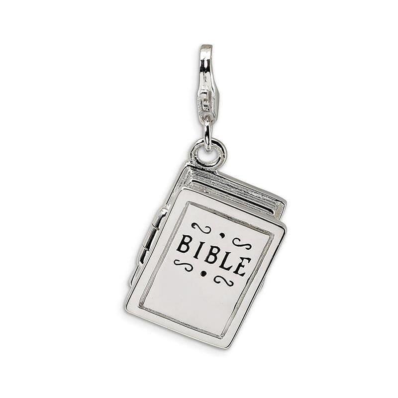 Sterling Silver 3-D Enameled Bible w-Lobster Clasp Charm | Weight: 5.54 grams, Length: 39mm, Width: 13mm - Seattle Gold Grillz