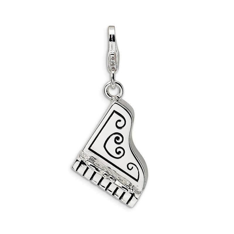 Sterling Silver 3-D Enameled Grand Piano w-Lobster Clasp Charm | Weight: 3.38 grams, Length: 39mm, Width: 14mm - Seattle Gold Grillz