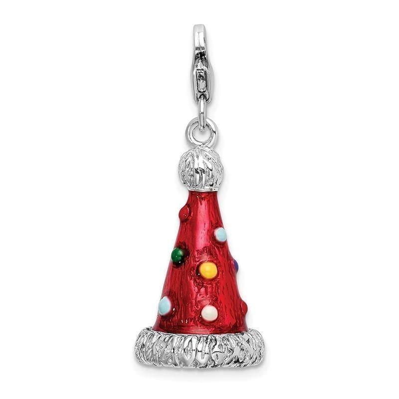 Sterling Silver 3-D Enameled Red Party Hat Charm | Weight: 4.23 grams, Length: 44mm, Width: 13mm - Seattle Gold Grillz