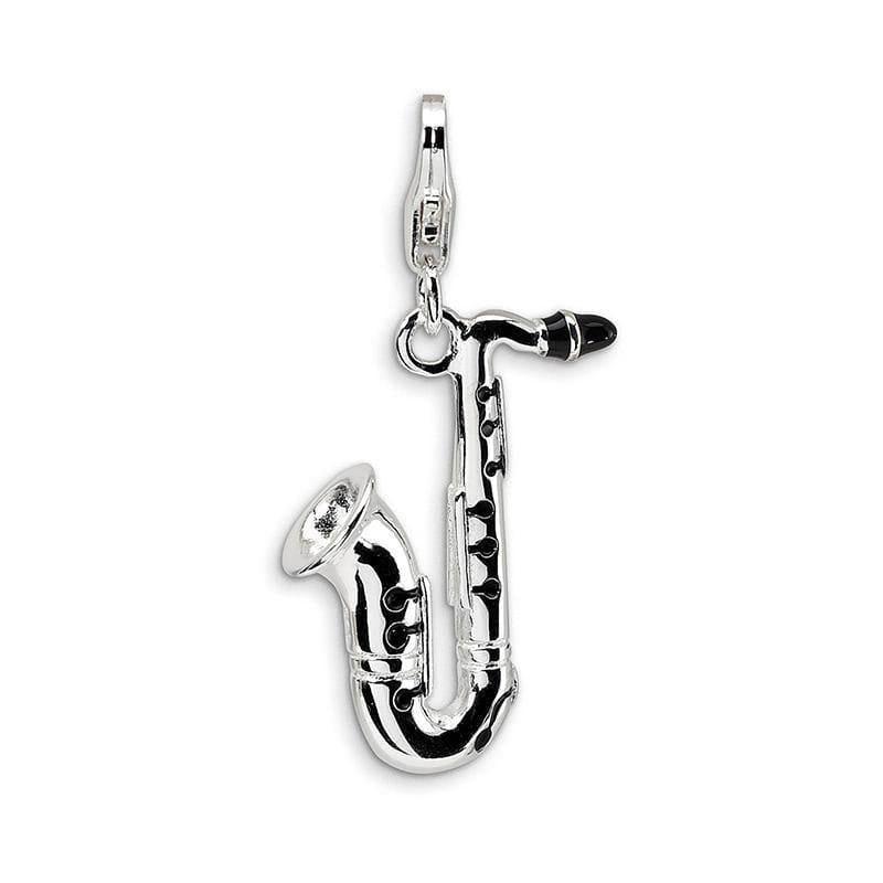 Sterling Silver 3-D Enameled Saxophone w-Lobster Clasp Charm | Weight: 2.55 grams, Length: 40mm, Width: 15mm - Seattle Gold Grillz