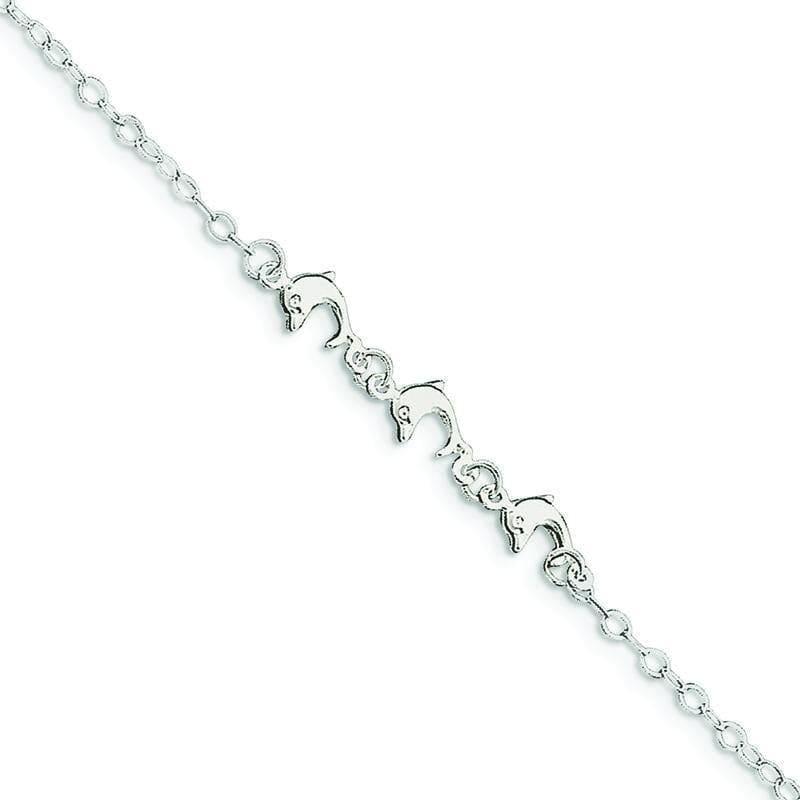 Sterling Silver 3 Dolphins Anklet - Seattle Gold Grillz