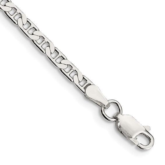 Sterling Silver 3mm Flat Anchor Anklet - Seattle Gold Grillz