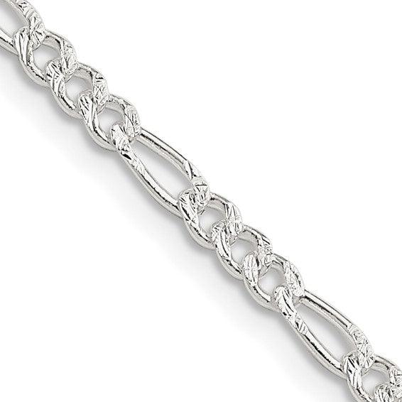 Sterling Silver 3mm Pave Figaro Chain - Seattle Gold Grillz