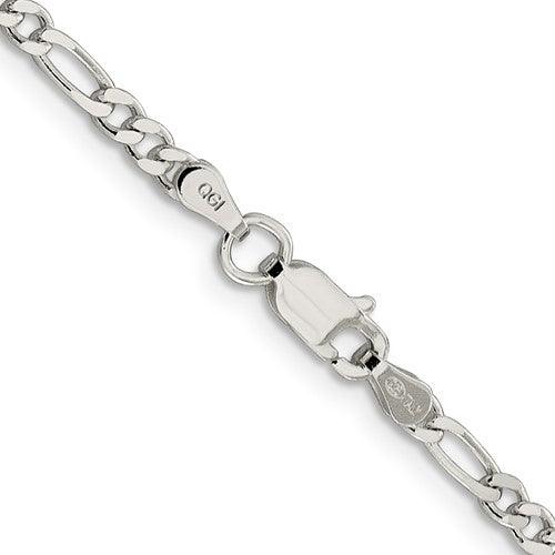 Sterling Silver 3mm Pave Figaro Chain - Seattle Gold Grillz