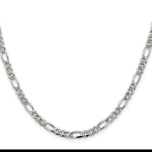 Sterling Silver 4.75mm Pave Flat Figaro Chain - Seattle Gold Grillz