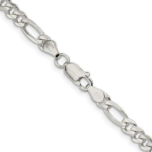 Sterling Silver 4.75mm Pave Flat Figaro Chain - Seattle Gold Grillz