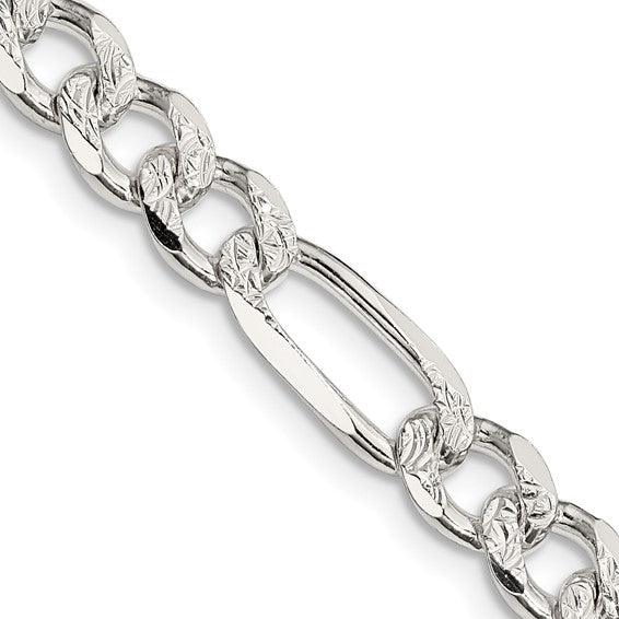 Sterling Silver 7.25mm Pave Figaro Chain - Seattle Gold Grillz
