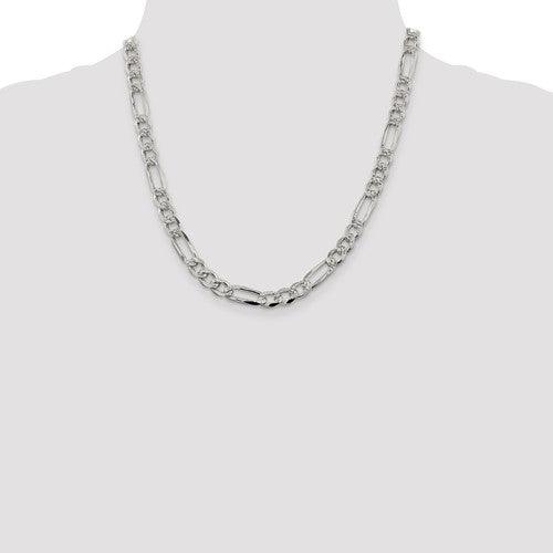 Sterling Silver 7.25mm Pave Figaro Chain - Seattle Gold Grillz