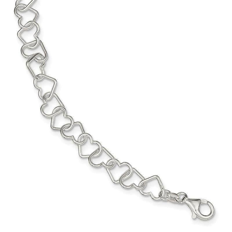 Sterling Silver 7.5inch Polished Fancy Heart Link Bracelet | Weight: 5.12 grams, Length: 7.5mm, Width: mm - Seattle Gold Grillz