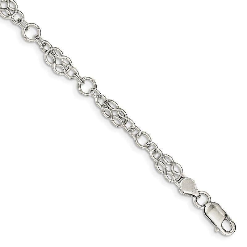 Sterling Silver 7.5inch Polished Fancy Knot-Link Bracelet | Weight: 6.6 grams, Length: 7.5mm, Width: mm - Seattle Gold Grillz