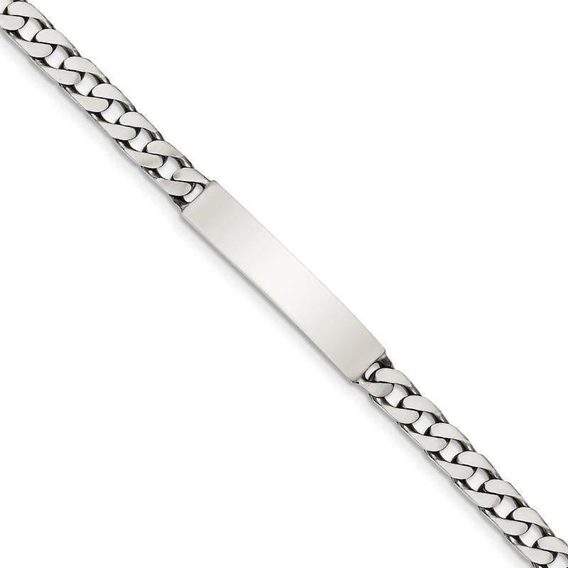 Sterling Silver 7inch Engraveable Antiqued Curb Link ID Bracelet | Weight: 14.21 grams, Length: 7mm, Width: 6mm - Seattle Gold Grillz
