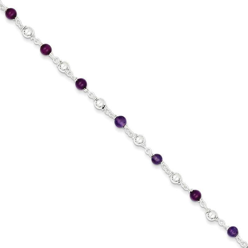 Sterling Silver 7inch Polished Amethyst Beaded Bracelet | Weight: 2.25 grams, Length: 7mm, Width: mm - Seattle Gold Grillz