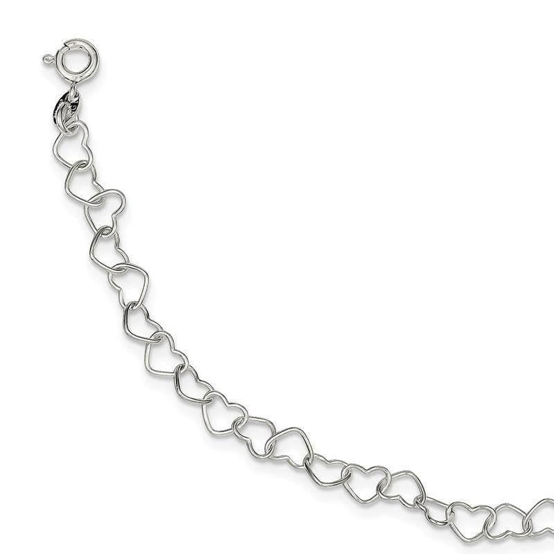 Sterling Silver 7inch Polished Fancy Heart Link Bracelet | Weight: 2.25 grams, Length: 7mm, Width: mm - Seattle Gold Grillz