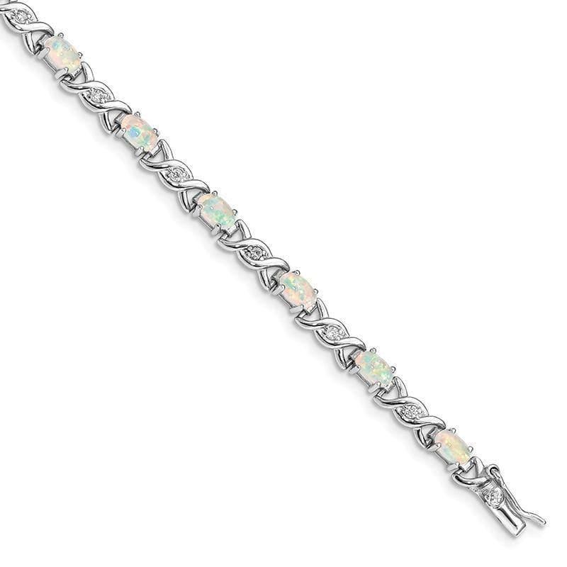 Sterling Silver 7inch Rhodium Plated White Created Opal and CZ Bracelet | Weight: 6.93 grams, Length: 7mm, Width: mm - Seattle Gold Grillz