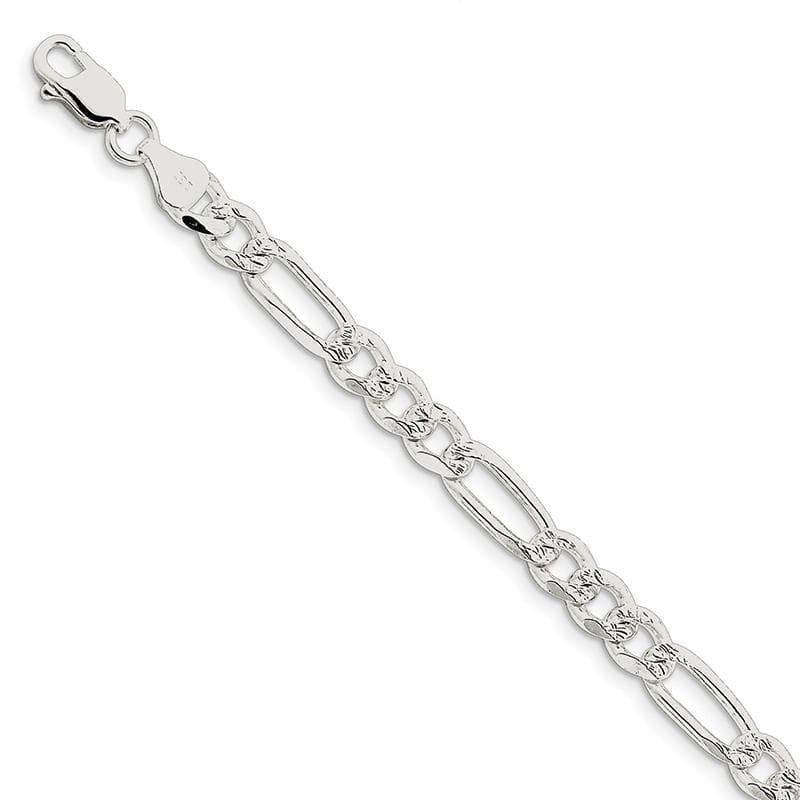 Sterling Silver 7mm Pave Flat Figaro Bracelet - Seattle Gold Grillz