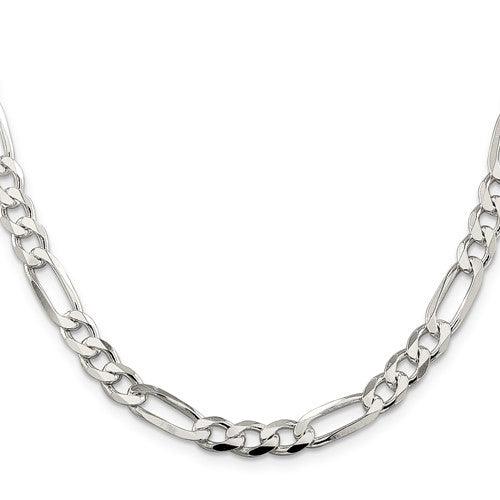 Sterling Silver 7mm Pave Flat Figaro Chain - Seattle Gold Grillz