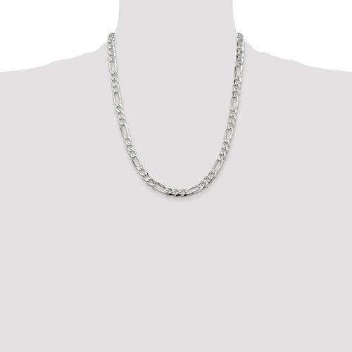 Sterling Silver 7mm Pave Flat Figaro Chain - Seattle Gold Grillz