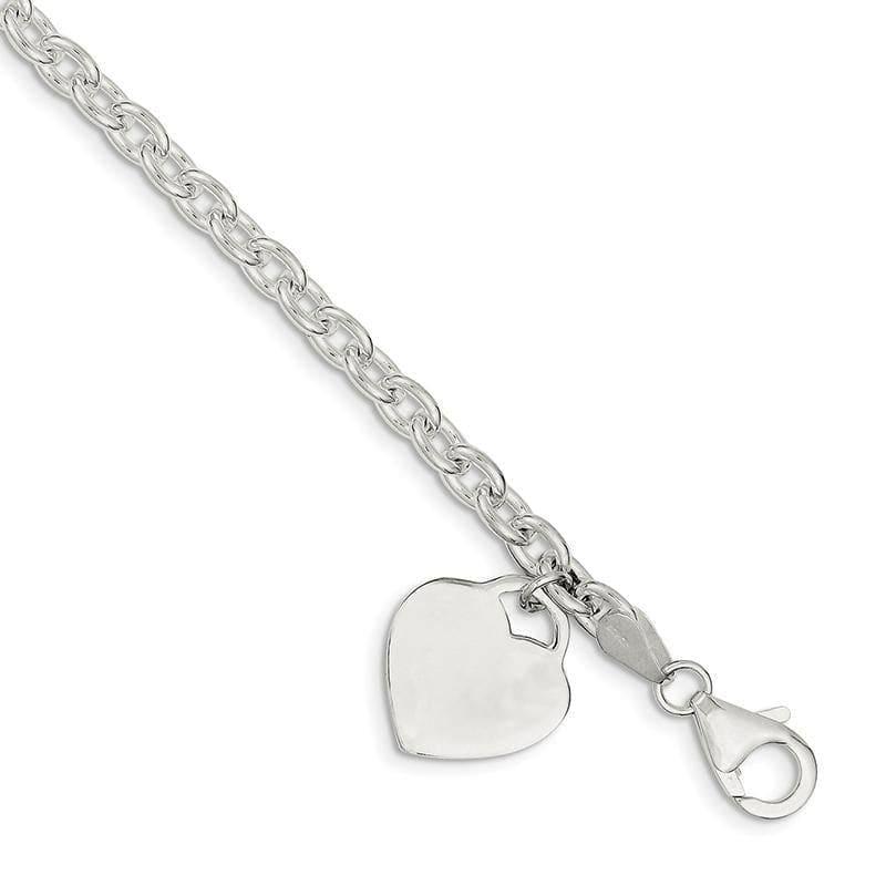Sterling Silver 8.5 Inch 1.5mm Heart Charm Bracelet - Seattle Gold Grillz