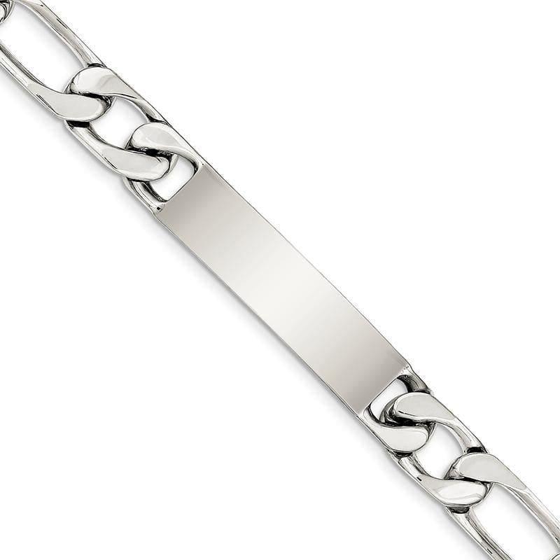 Sterling Silver 8.5 inch Polished Engraveable Figaro Link ID Bracelet | Weight: 45.57 grams, Length: 8.5mm, Width: 10mm - Seattle Gold Grillz