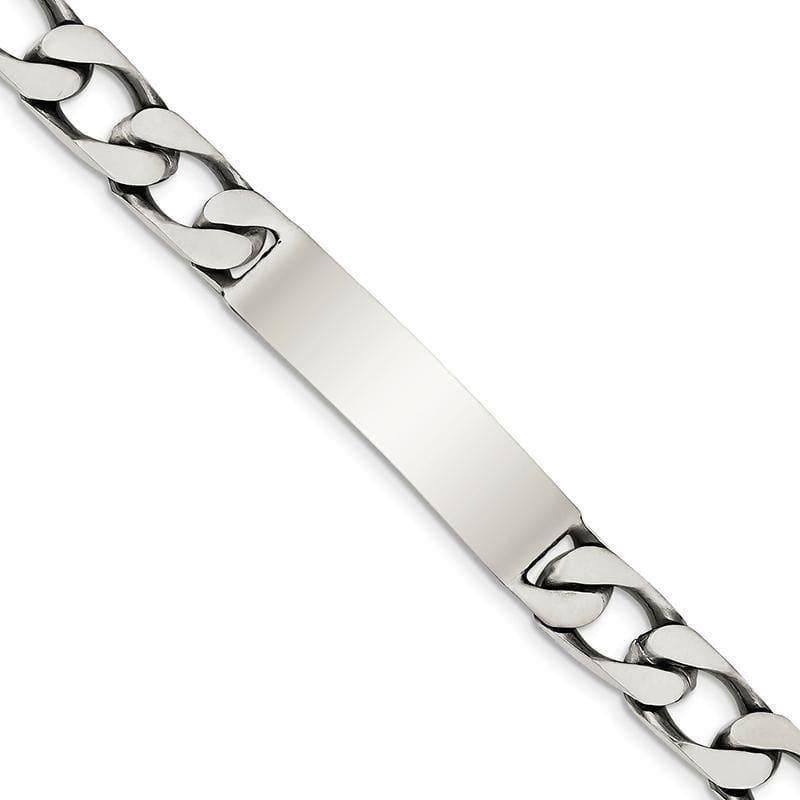 Sterling Silver 8.5inch Engraveable Antiqued Figaro Link ID Bracelet | Weight: 41 grams, Length: 8.5mm, Width: 10mm - Seattle Gold Grillz