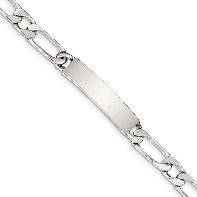 Sterling Silver 8.5inch Polished Engraveable 1 Figaro Link ID Bracelet | Weight: 25.37 grams, Length: 8.5mm, Width: 8mm - Seattle Gold Grillz