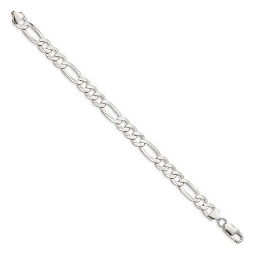 Sterling Silver 8.5mm Polished Flat Figaro Bracelet - Seattle Gold Grillz