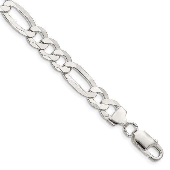 Sterling Silver 8.5mm Polished Flat Figaro Bracelet - Seattle Gold Grillz