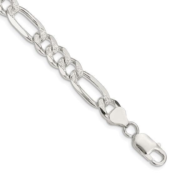 Sterling Silver 8mm Pave Flat Figaro Bracelet - Seattle Gold Grillz