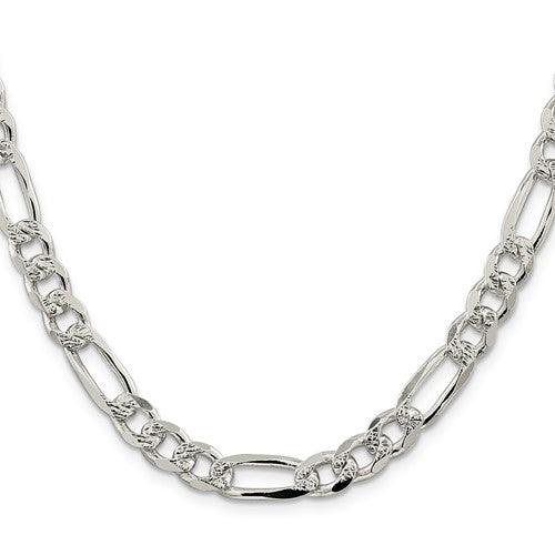 Sterling Silver 8mm Pave Flat Figaro Chain - Seattle Gold Grillz