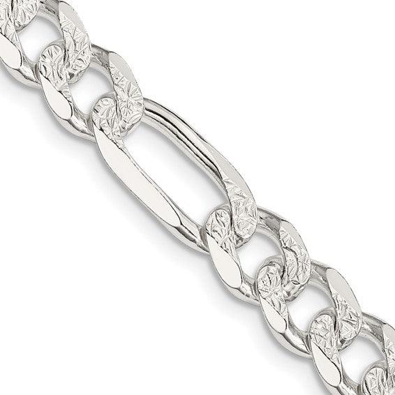 Sterling Silver 8mm Pave Flat Figaro Chain - Seattle Gold Grillz