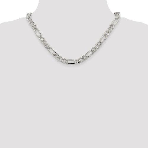 Sterling Silver 8mm Pave Flat Figaro Chain - Seattle Gold Grillz