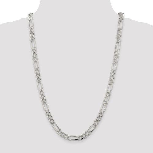 Sterling Silver 8mm Pave Flat Figaro Chain - Seattle Gold Grillz