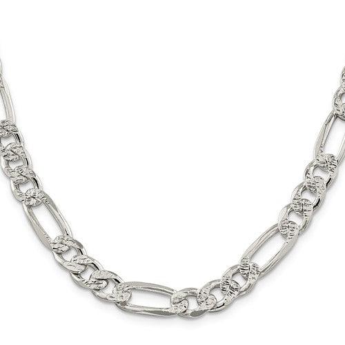 Sterling Silver 9.5mm Pave Flat Figaro Chain - Seattle Gold Grillz