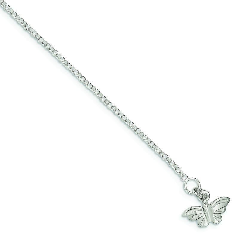 Sterling Silver 9 Butterfly Anklet | Weight: 3.15 grams, Length: 9mm, Width: mm - Seattle Gold Grillz
